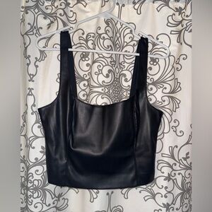 Abercrombie & Fitch Black Faux Leather Crop Top
